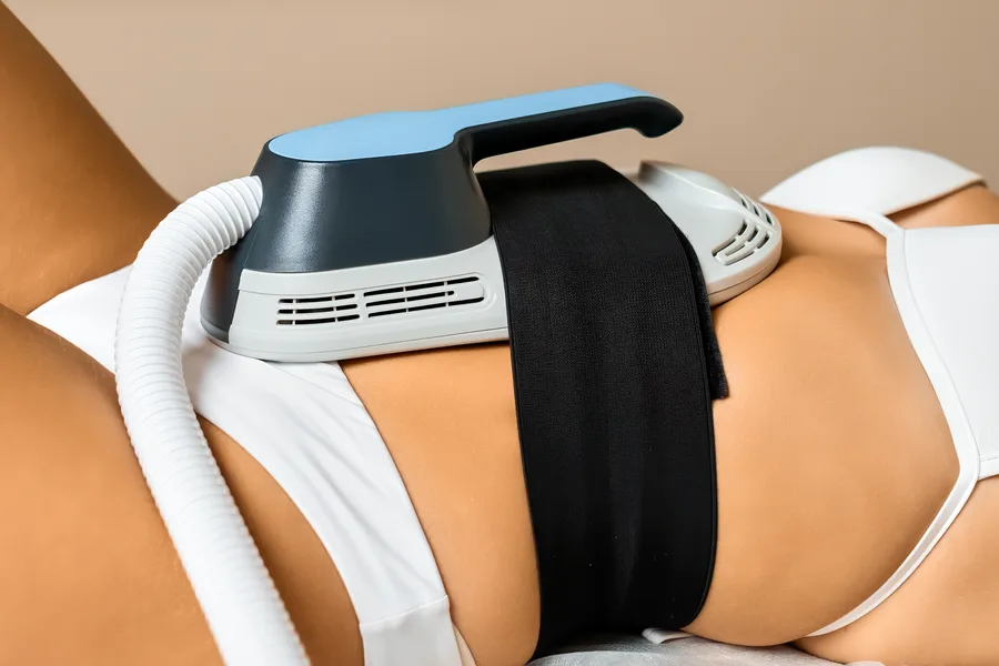 CoolSculpting applicator cooling a treatment area to target fat cells