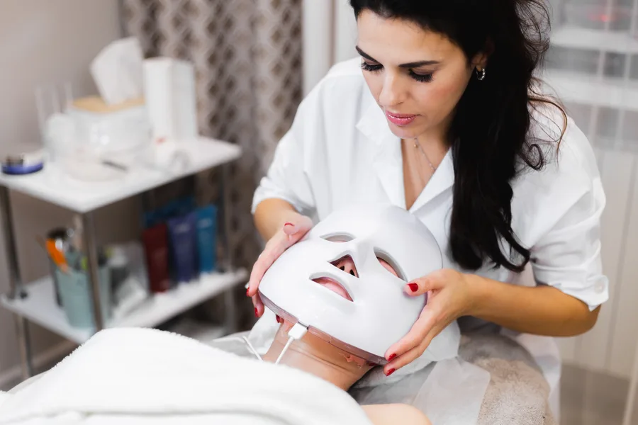 Patient relaxing during a gentle non-invasive LED session