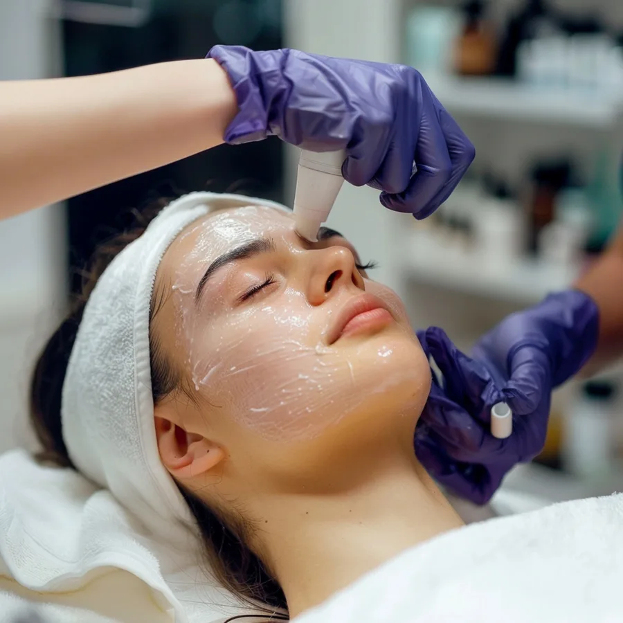 Medical-grade hydrating products applied during a facial